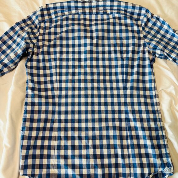Banana Republic Grant Fit Supima Cotton Sz L Button Up Long Sleeve Blue/Plaid - Picture 3 of 7
